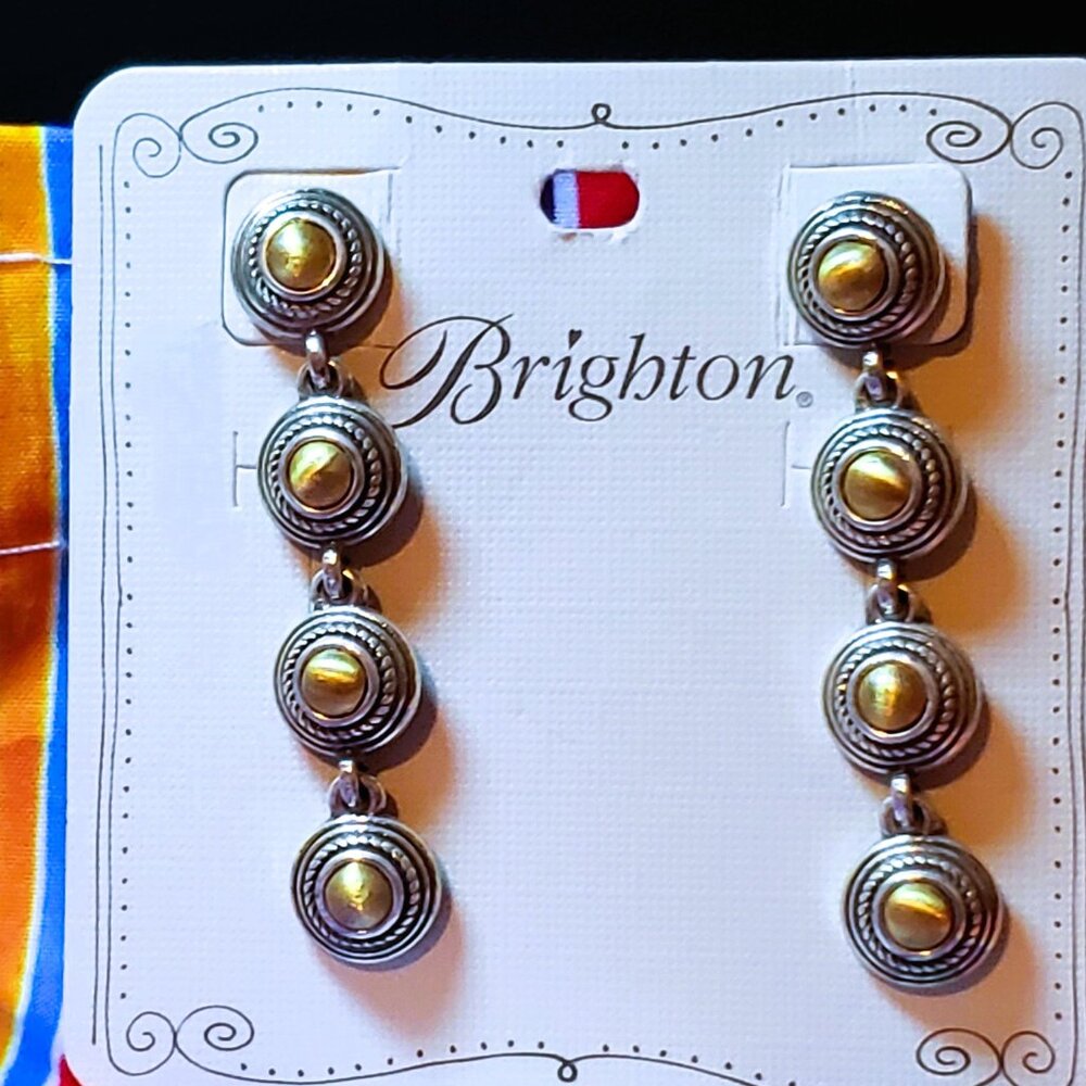 NWT Brighton Ferrara Monete Two-Tone Link Drop Earrings Silver Gold